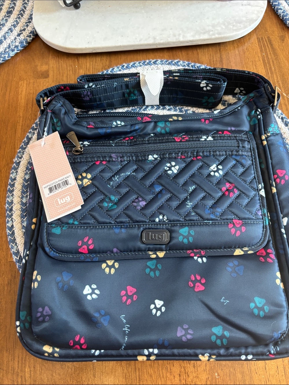 lug Navy Quilted Paw Print Crossbody Bag